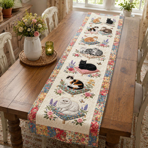 The Garden Cat Companions Quilted Table Runner NCU0DV2329