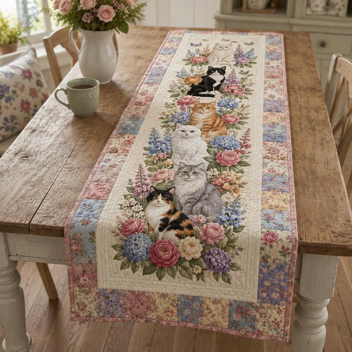 The Garden Cat Gathering Quilted Table Runner NCU0DV2322