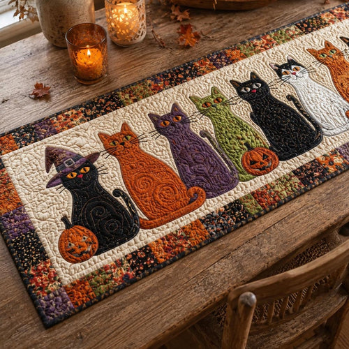 The Halloween Cat Gathering Quilted Table Runner NCU0DV2331