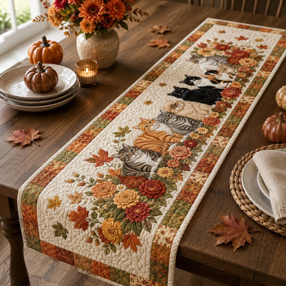 The Harvest Cat Gathering Quilted Table Runner NCU0DV2324