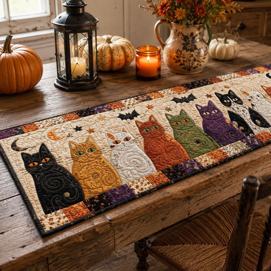 The Harvest Cat Parade Quilted Table Runner NCU0DV2336