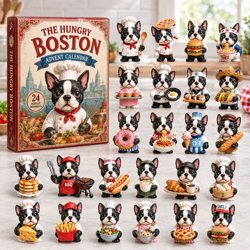 CHRISTMAS KICKOFF 40% OFF - The Hungry Boston Advent Calendar 2026 - 24-Day Festive Countdown, Acrylic Charms Blind Box - Gift For Boston Terrier Lovers AC0NT110