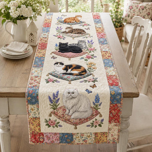 The Lavender Cat Garden Quilted Table Runner NCU0DV2337