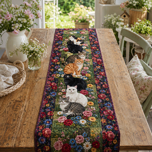 The Midnight Garden Cats Quilted Table Runner NCU0DV2330
