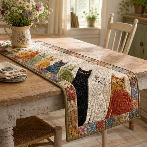 The Patchwork Cat Parade Quilted Table Runner NCU0DV2325
