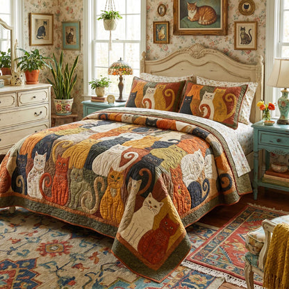 The Playful Cats 3-Piece Quilted Bedding Set NCU0DV2207