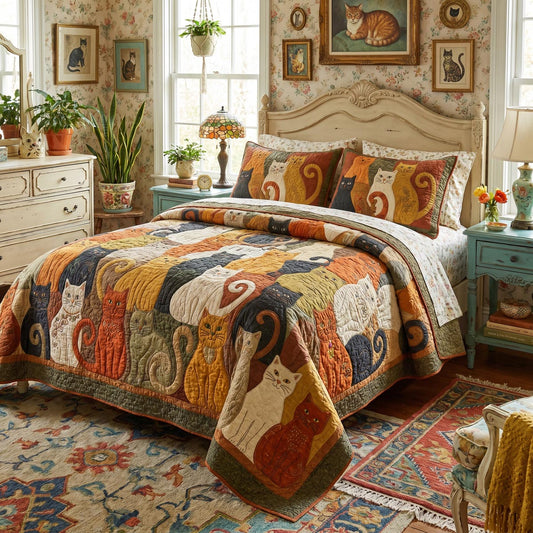 The Playful Cats 3-Piece Quilted Bedding Set NCU0DV2207