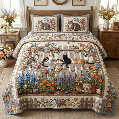 The Purrfect Garden 3-Piece Quilted Bedding Set NCU0DV2196