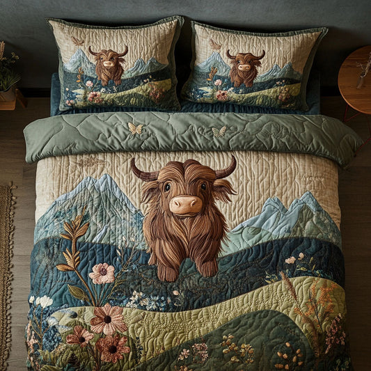 The Scottish Bull 3-Piece Quilted Bedding Set NCU0PTT642