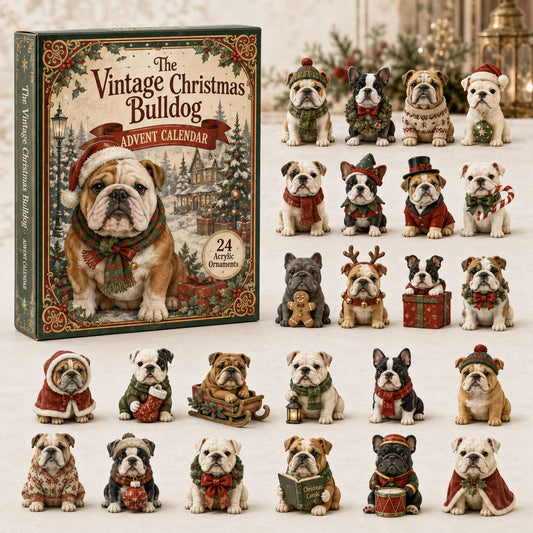 CHRISTMAS KICKOFF 40% OFF - The Vintage Christmas Bulldog Advent Calendar 2026 - 24-Day Festive Countdown, Acrylic Charms Blind Box - Gift For Bulldog Lovers AC0TH182