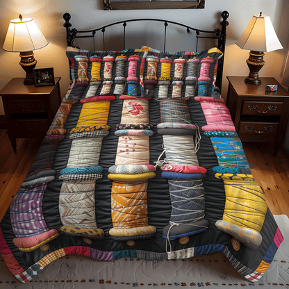 Thread Spool Symphony 3-Piece Quilted Bedding Set NCU0TH1295