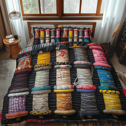 Thread Spool Symphony 3-Piece Quilted Bedding Set NCU0TH1295