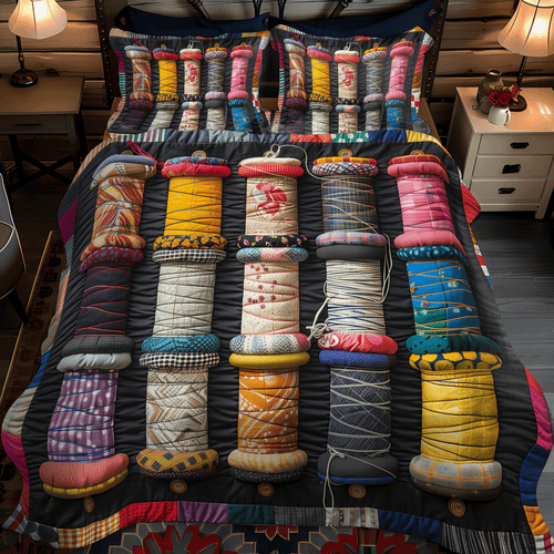 Thread Spool Symphony 3-Piece Quilted Bedding Set NCU0TH1295