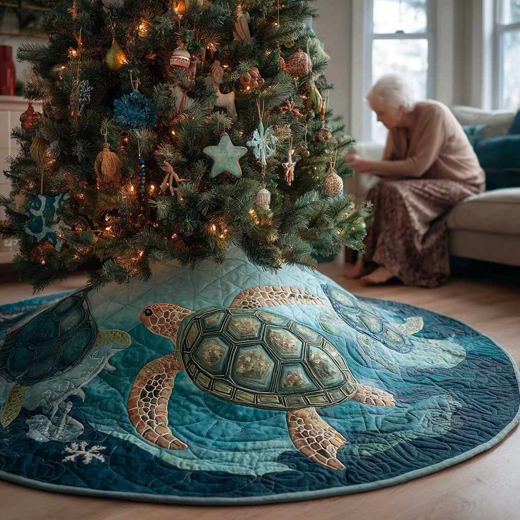 Tidal Journey Turtle Christmas Quilted Tree Skirt NCU0DV1421