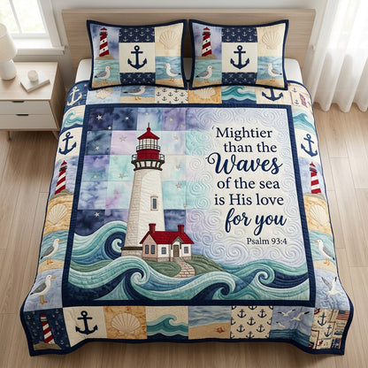 Tidal Lighthouse Psalm 3-Piece Quilted Bedding Set NCU0HNH1149