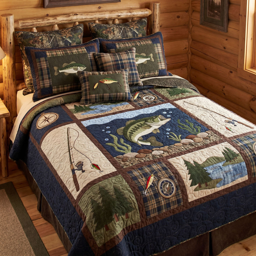 Timberline Fishing Camp 3-Piece Quilted Bedding Set NCU0PTT3182