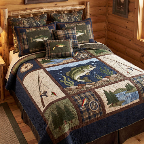 Timberline Fishing Camp 3-Piece Quilted Bedding Set NCU0PTT3182