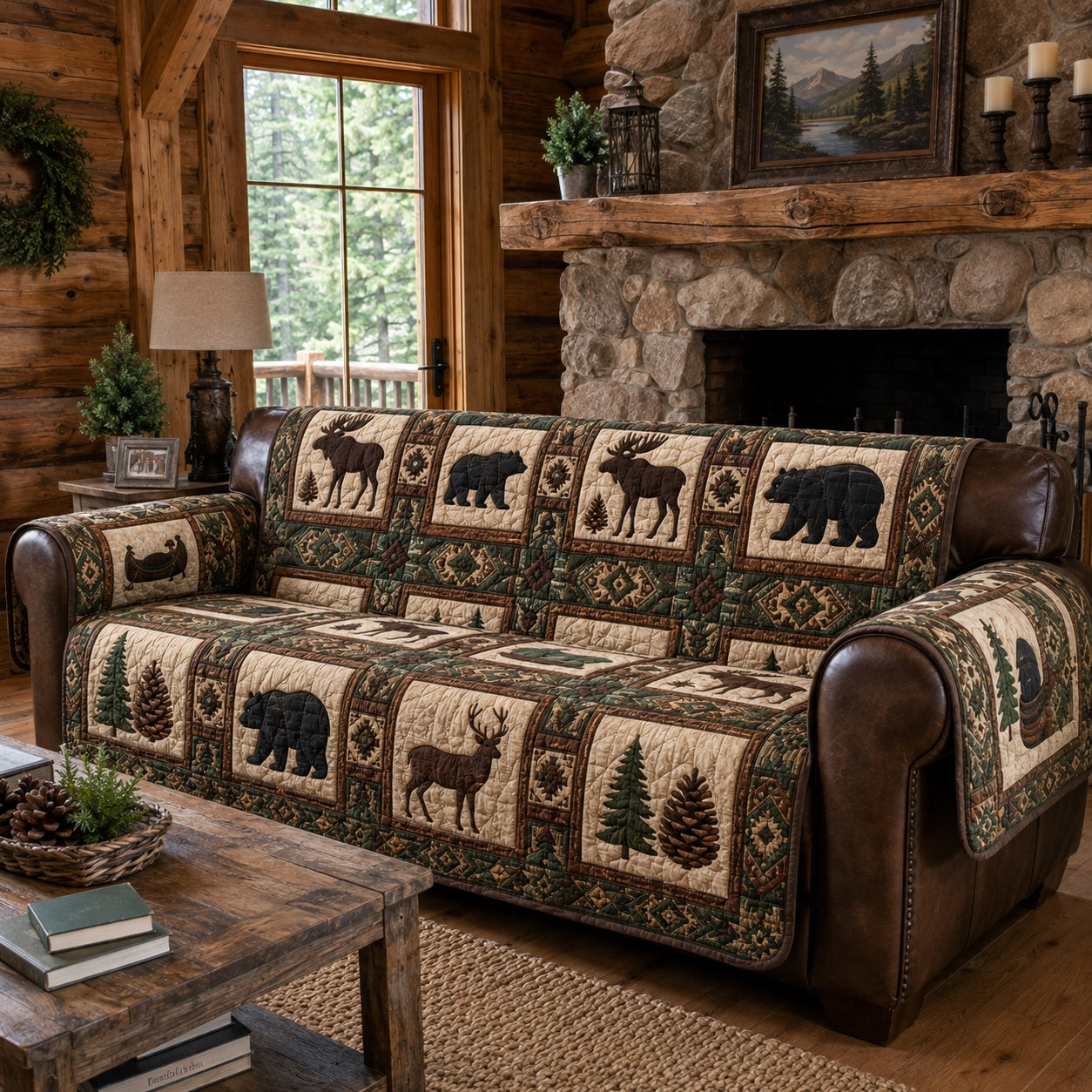 Timberline Moose Roam Quilted Sofa Cover NCU0PVL1070