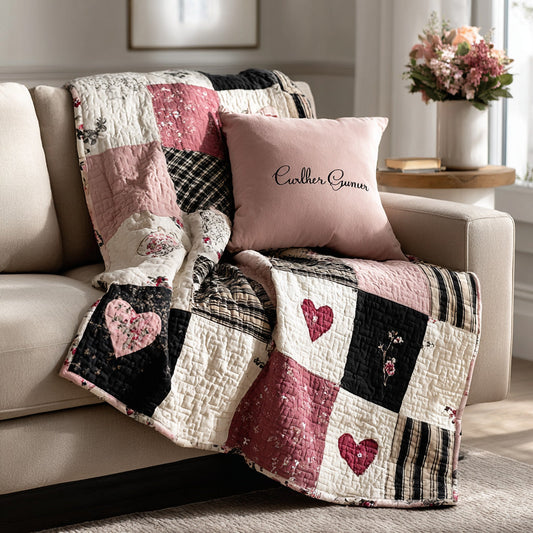 Timeless Floral Heart Quilted Blanket NCU0LDH265