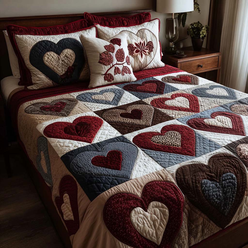 Timeless Hearts 3-Piece Quilted Bedding Set NCU0DQQ0250