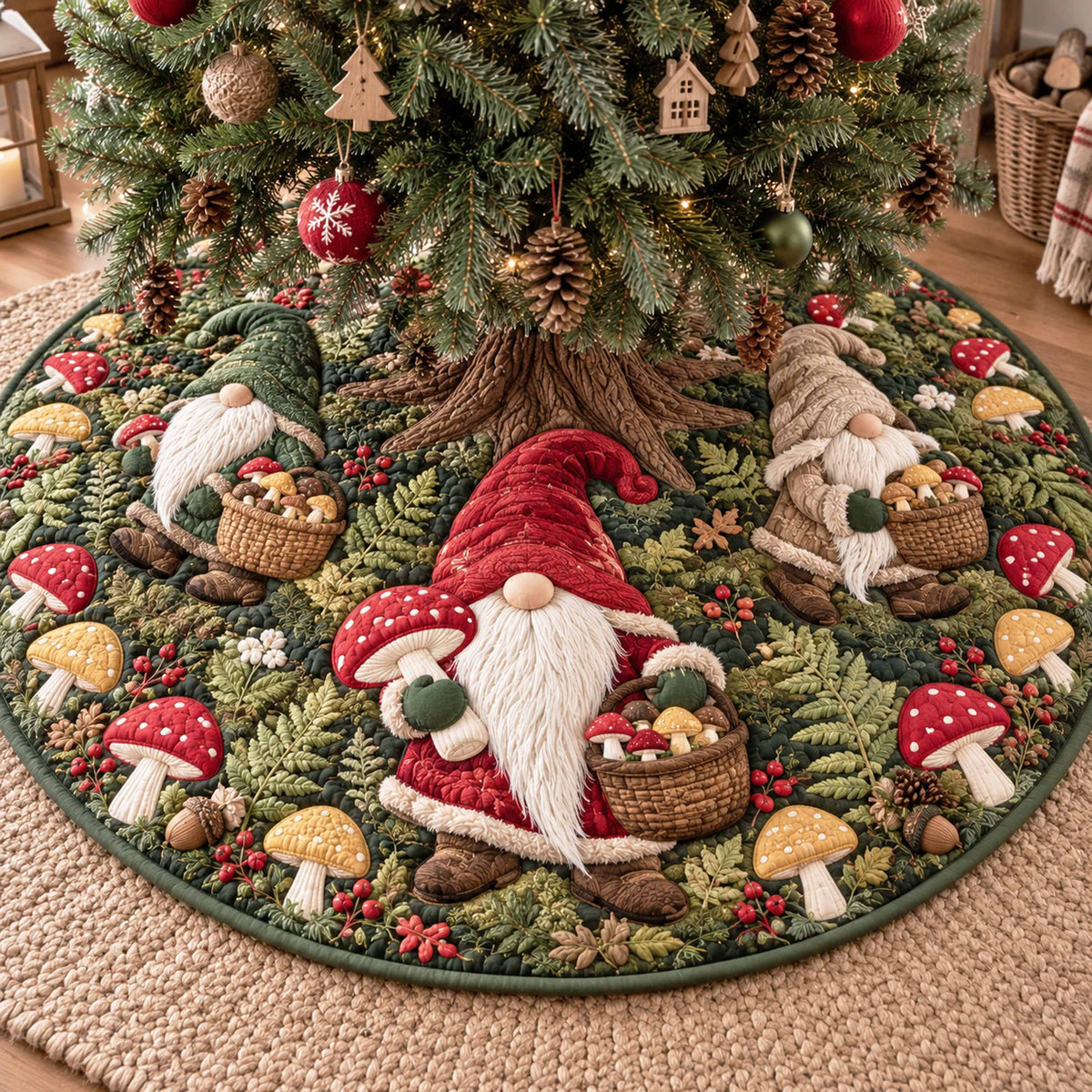 Toadstool Gnome Christmas Quilted Tree Skirt NCU0NTD2266