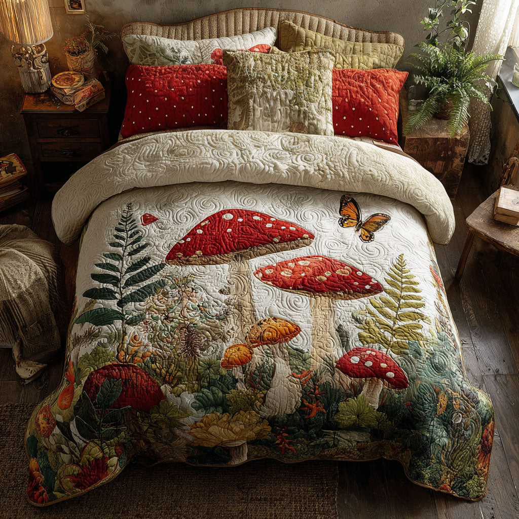 Toadstool Haven 3-Piece Quilted Bedding Set NCU0PTT2338