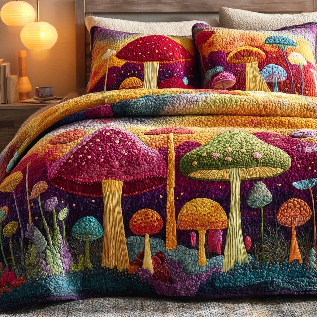 Toadstool Trails 3-Piece Quilted Bedding Set NCU0NVH926 – Quiltnest