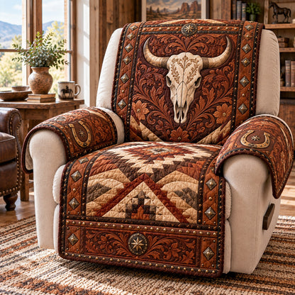 Tooled Leather Longhorn Quilted Sofa Cover NCU0NTD2400