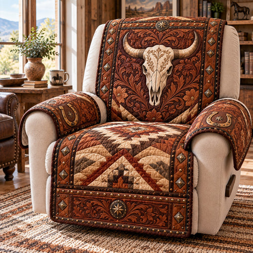 Tooled Leather Longhorn Quilted Sofa Cover NCU0NTD2400