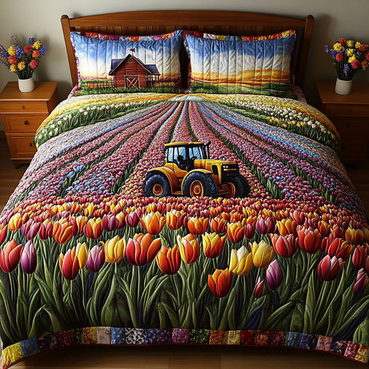 Tractor in Bloom 3-Piece Quilted Bedding Set NCU0NNT605