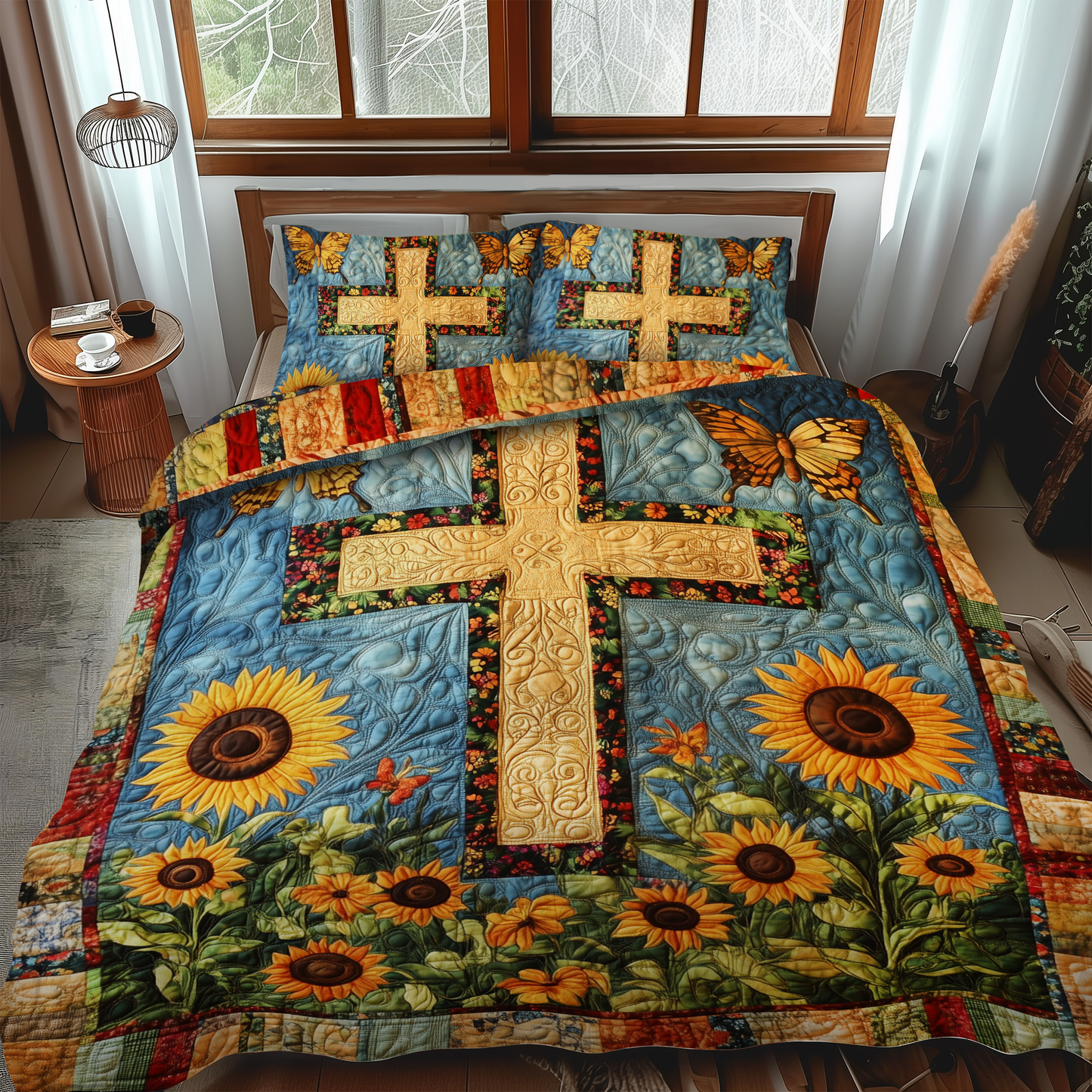 Tranquil Cross 3-Piece Quilted Bedding Set NCU0VL505