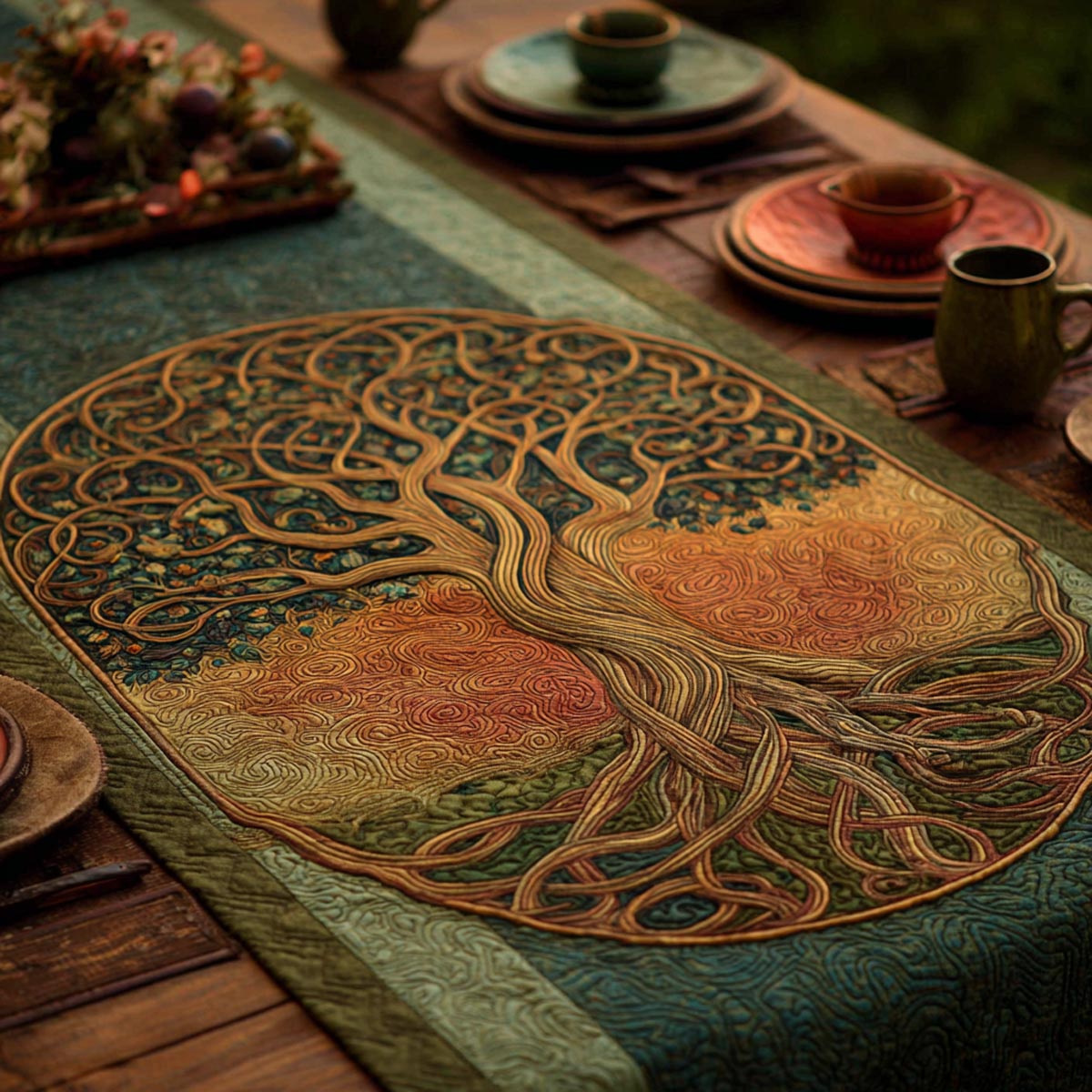 Tree Of Life Quilted Table Runner NCU0DV1832