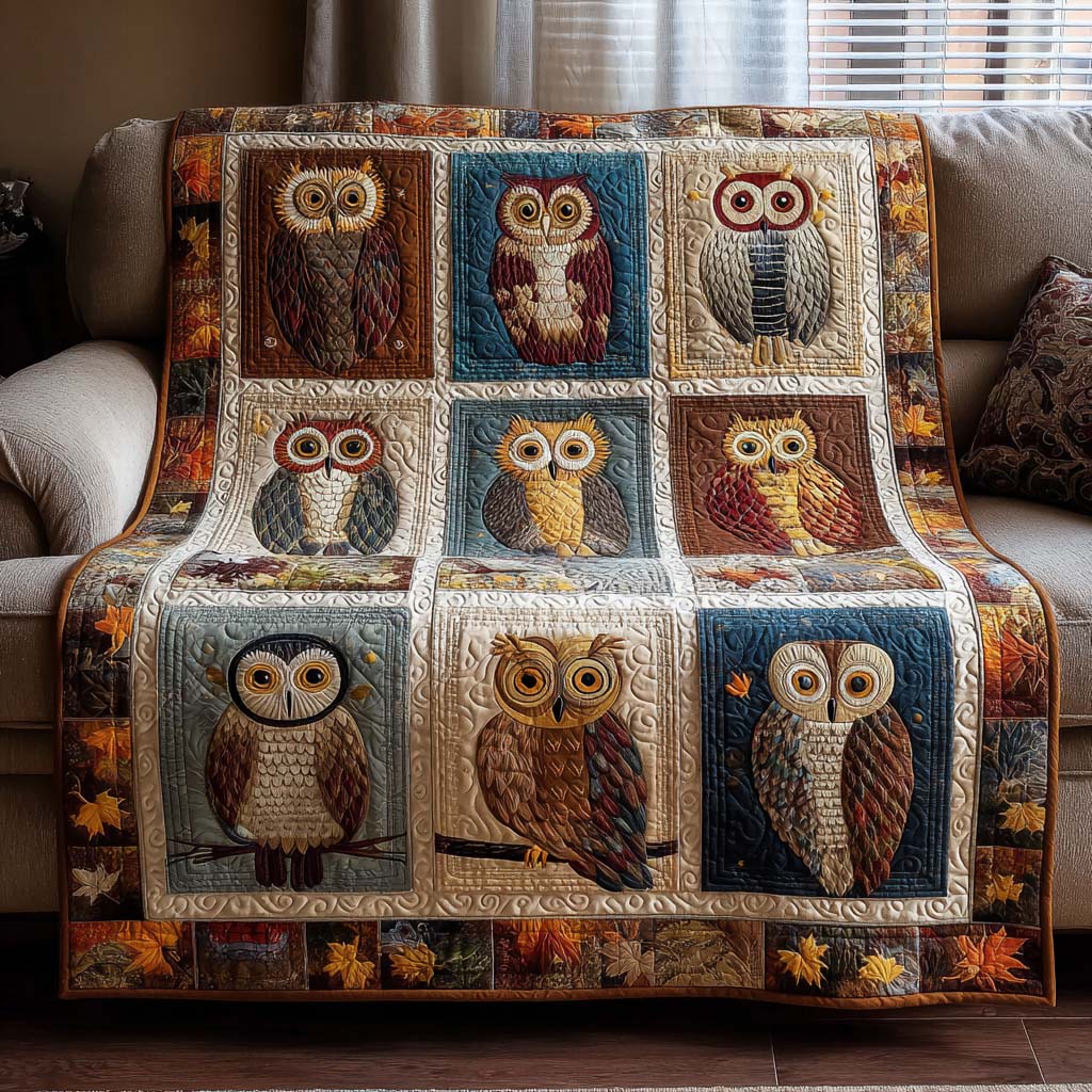 Tree Perch Owl Quilted Blanket NCU0NNT2173
