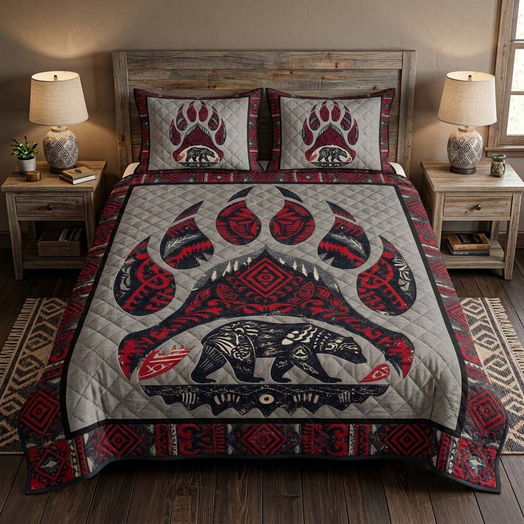 Tribal Bear Track 3-Piece Quilted Bedding Set NCU0DQQ0716