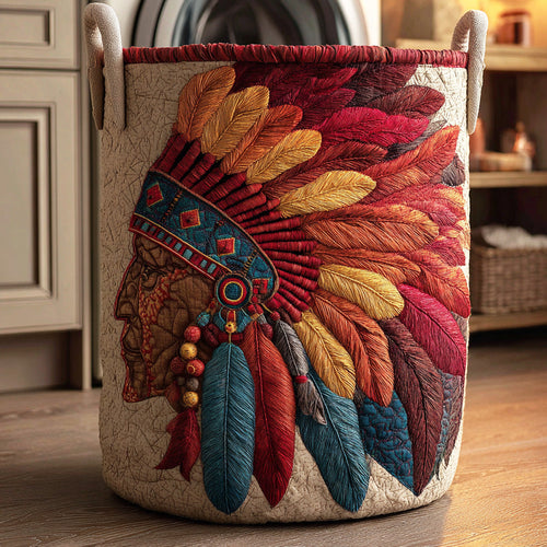 Tribal Feather Crown Quilted Laundry Basket NCU0NTD956
