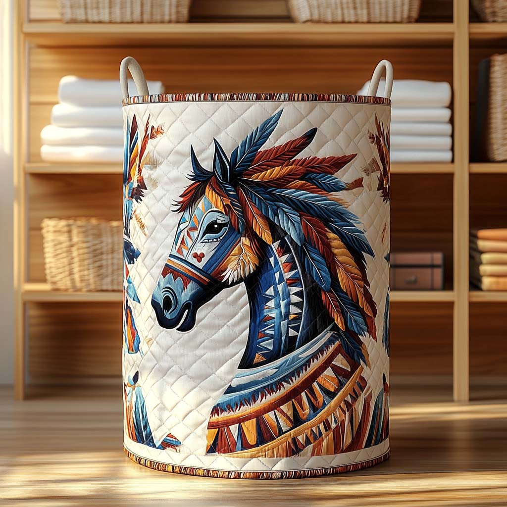 Tribal Horse Quilted Laundry Basket NCU0DQQ055
