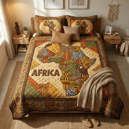 Tribal Map 3-Piece Quilted Bedding Set NCU0NTD1839