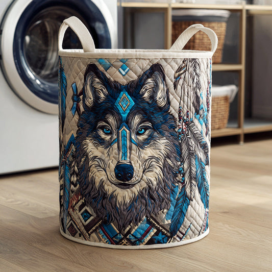 Tribal Night Wolf Quilted Laundry Basket NCU0NTD969