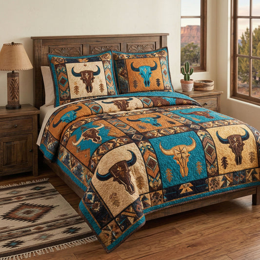 Tribal Skull 3-Piece Quilted Bedding Set NCU0NTD1680