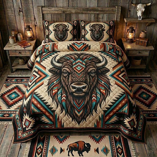 Tribal Spirit Bison 3-Piece Quilted Bedding Set NCU0DQQ0488