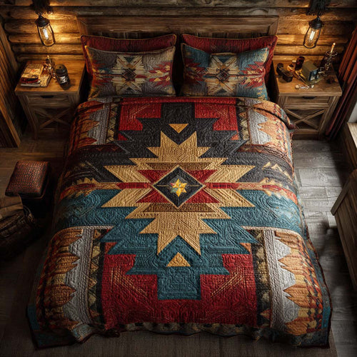 Tribal Starburst Pattern 3-Piece Quilted Bedding Set NCU0NXD1082