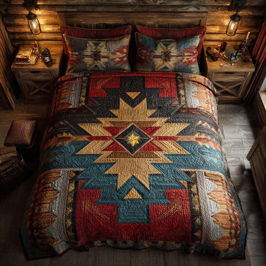 Tribal Starburst Pattern 3-Piece Quilted Bedding Set NCU0NXD1082