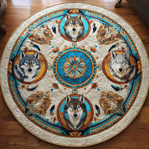 Tribal Wolves Quilted Round Mat NCU0NTV715