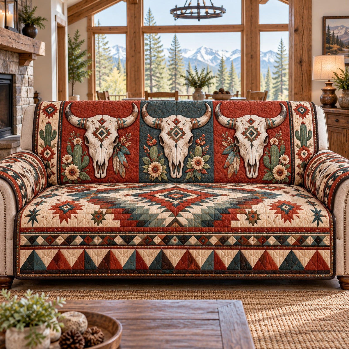 Triple Cactus Skull Quilted Sofa Cover NCU0NTD2393