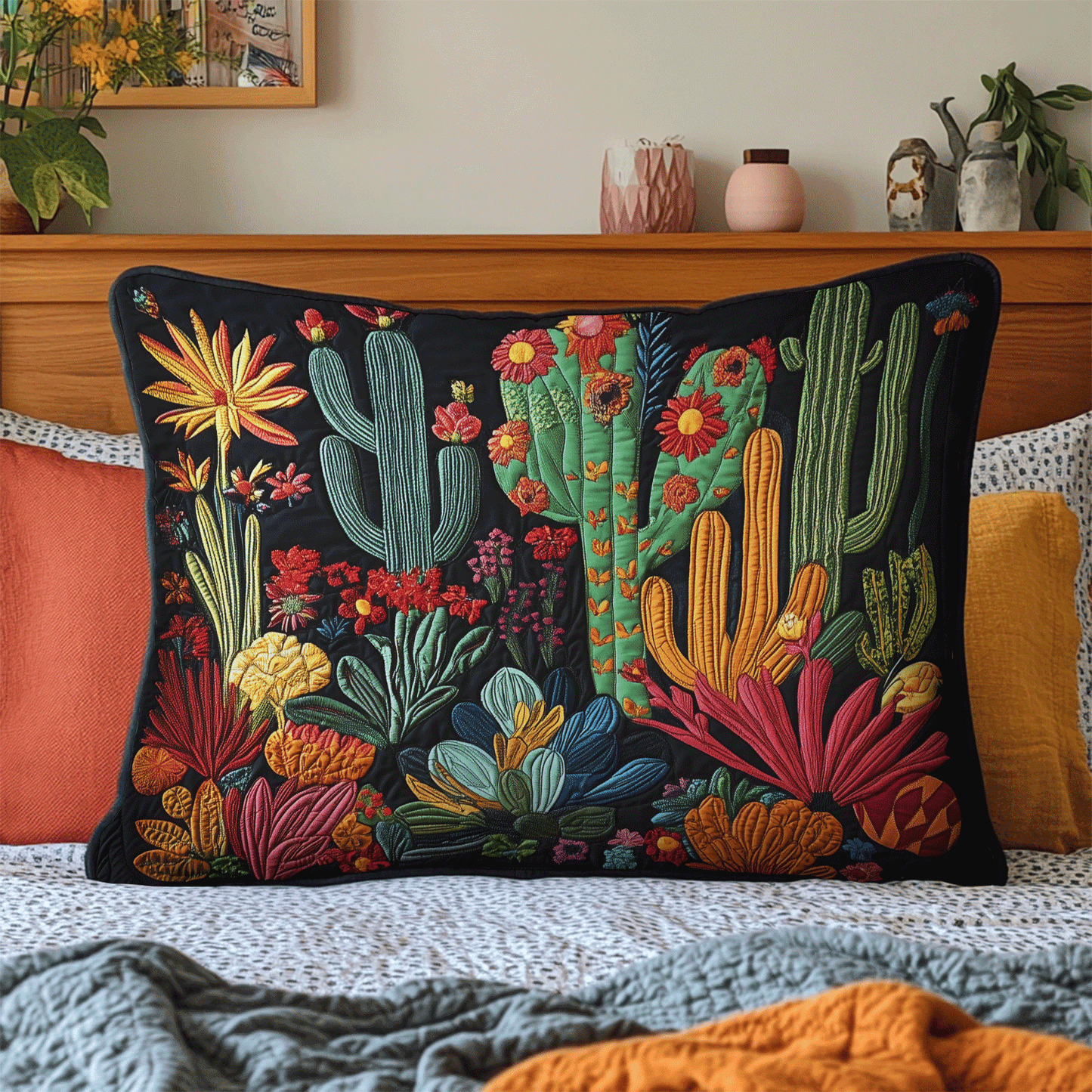 Tropical Cactus Quilted Bedding Pillow Case NCU0TH2161