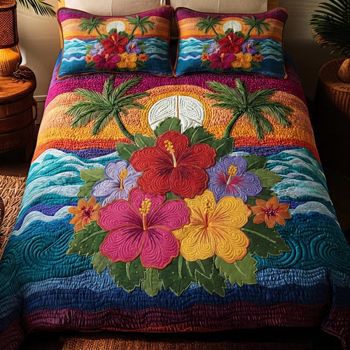 Tropical Blossom 3-Piece Quilted Bedding Set NCU0DV1956