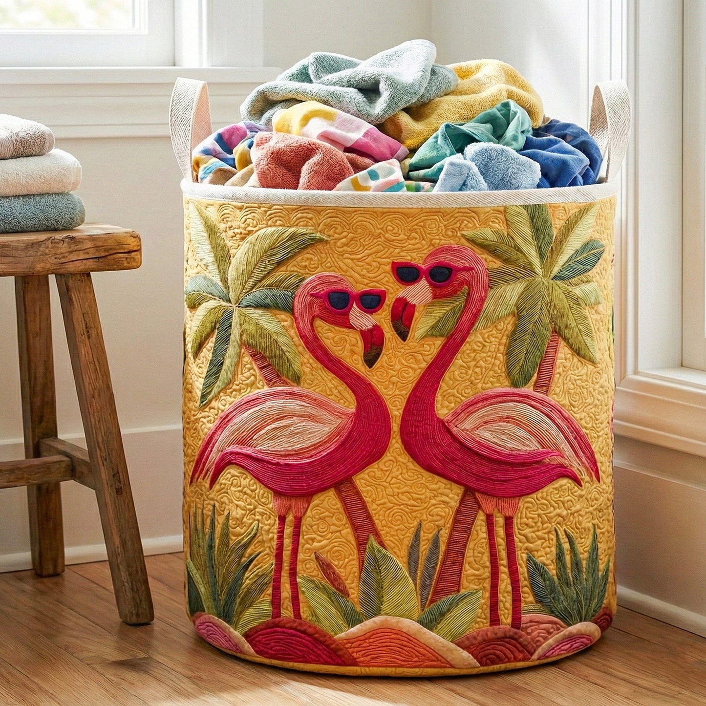 Tropical Flamingo Love Quilted Laundry Basket NCU0NNT2987