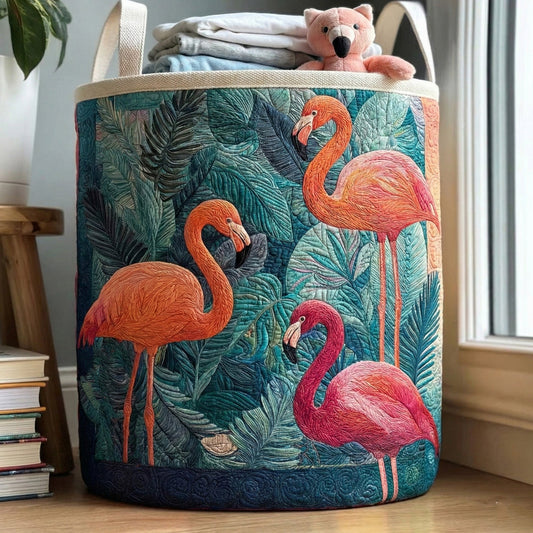 Tropical Flamingo Trio Quilted Laundry Basket NCU0NNT2988