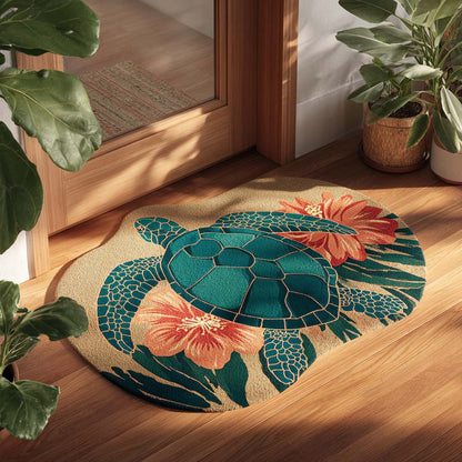 Tropical Hibiscus Turtle Custom Shape Doormat NCU0DQQ0749