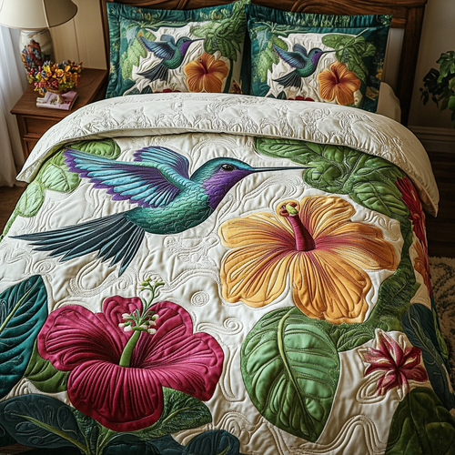Tropical Hummingbird 3-Piece Quilted Bedding Set NCU0NVH199